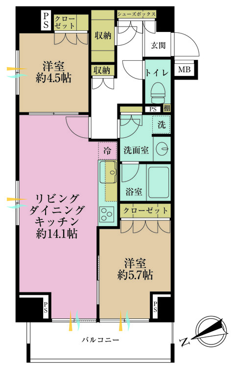 その他 2LDK、専有面積61.23m2、バルコニー面積6.48m2