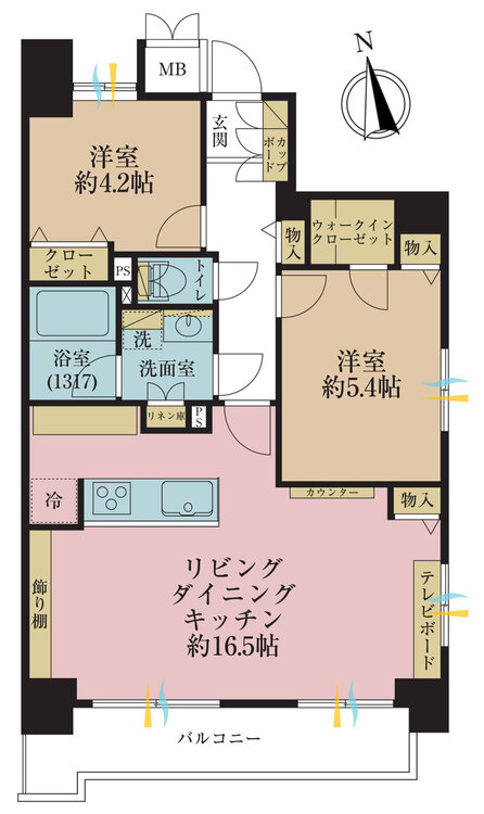 間取り 2LDK、専有面積60.46?、バルコニー面積6.97?