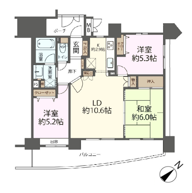 その他 3LDK、専有面積65.87m2、バルコニー面積15.28m2