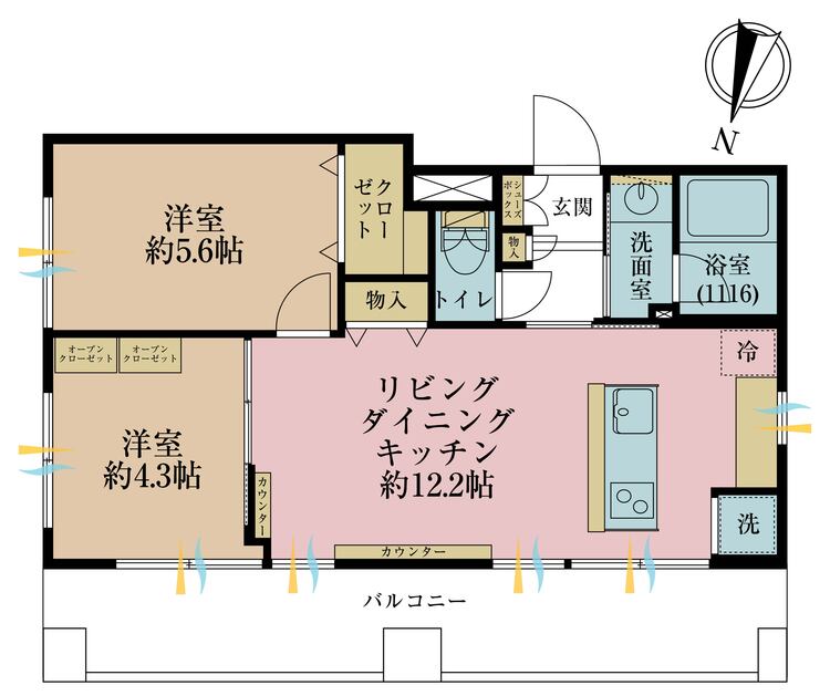 その他 2LDK、専有面積46.92m2、バルコニー面積11.2m2