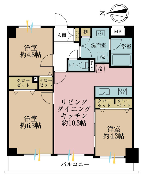 その他 3LDK、専有面積58.78m2、バルコニー面積8.64m2