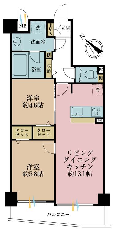 その他 2LDK、専有面積55.04m2、バルコニー面積5.21m2