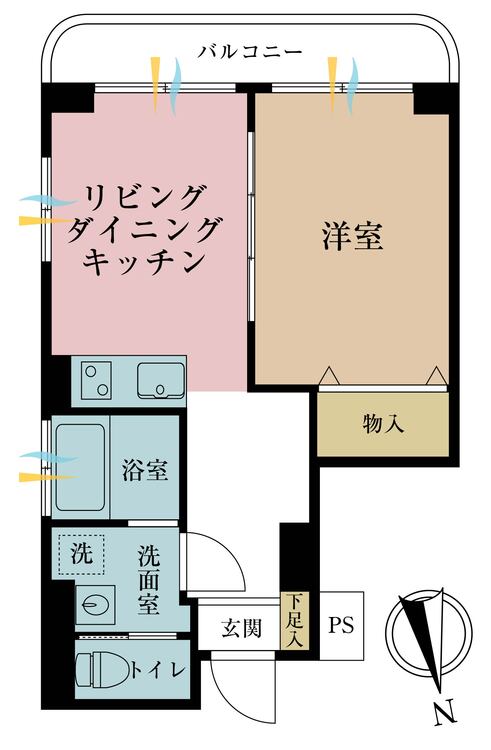 間取り 2LDK、専有面積30.43?、バルコニー面積確認中