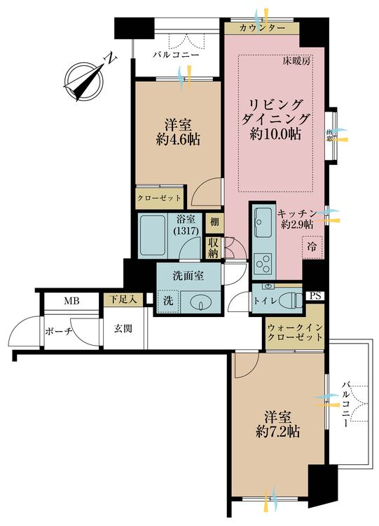 その他 2LDK、専有面積60.08m2、バルコニー面積7.76m2