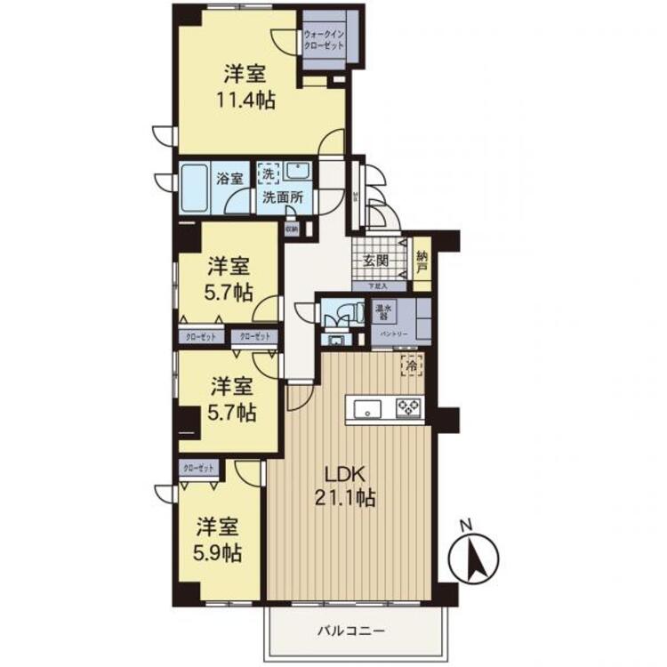 間取り 【間取り図】LDK広々21帖以上ございます！収納豊富な間取りです！