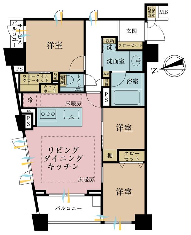 その他 3LDK、専有面積62.85m2、バルコニー面積5.28m2