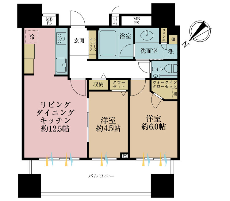 その他 2LDK、専有面積55.97m2、バルコニー面積13.51m2