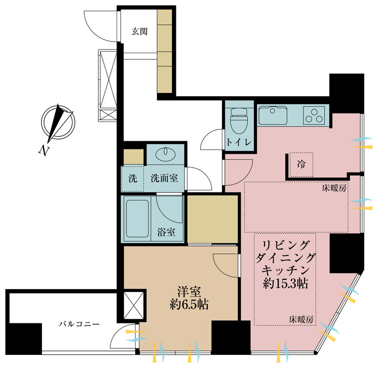 間取り 専有面積55m2、バルコニー面積6.2m2