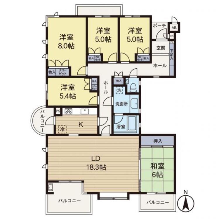 間取り 【間取り図】広々5LDKの間取りです！バルコニーが3か所あり陽当り良好です！