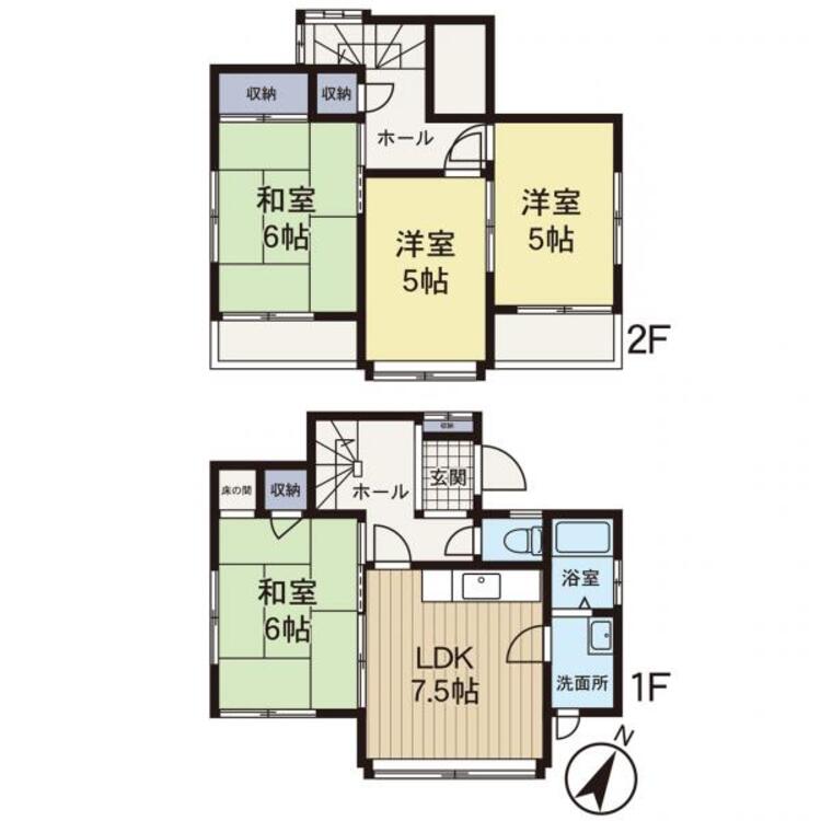 間取り 【間取り図】南東向きで陽当り良好です！和室が2部屋あります！