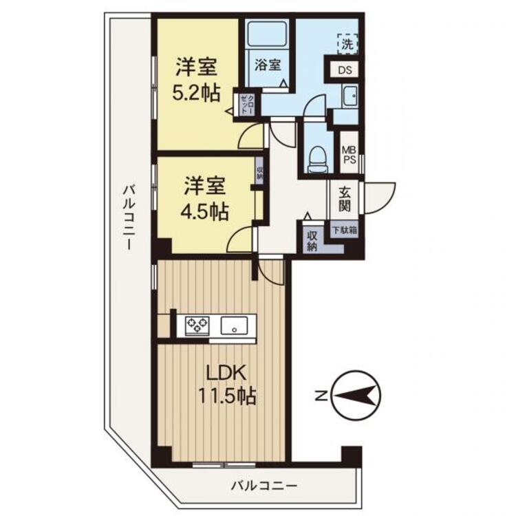 間取り 【間取り図】二面バルコニーで陽当り、通風良好です！新規リフォーム物件です！