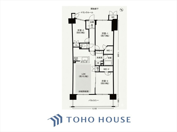 間取り ◆居心地のいい暮らし◆には欠かせない眩い採光。ゆったりとした幅の窓からこの空間に降り注ぐ採光が絶えない。明るいリビングこそ居心地のいい暮らしが待っているのだと思う。