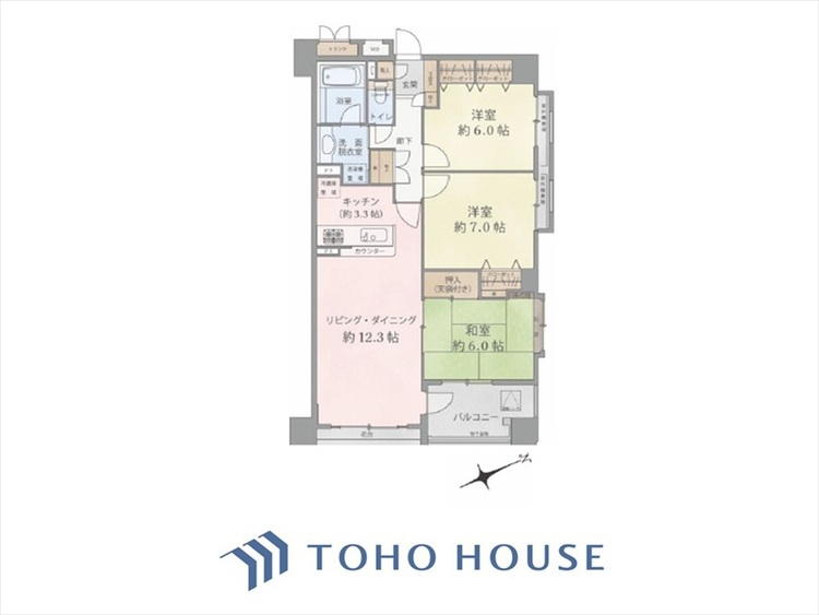 間取り ◆居心地のいい暮らし◆には欠かせない眩い採光。ゆったりとした幅の窓からこの空間に降り注ぐ採光が絶えない。明るいリビングこそ居心地のいい暮らしが待っているのだと思う。