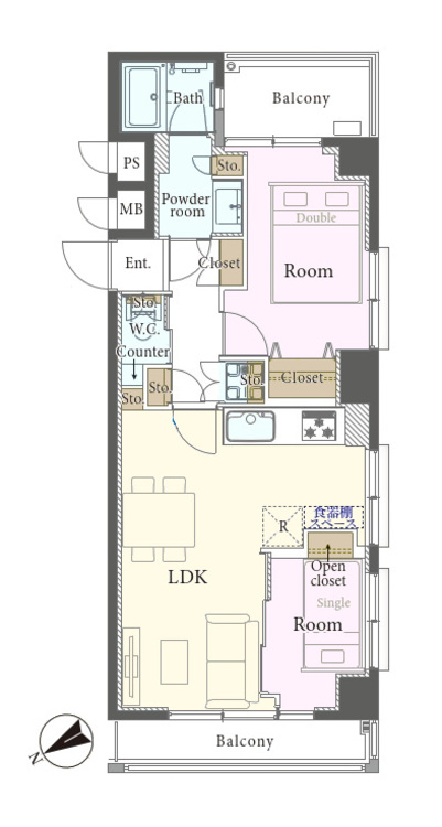 その他 2LDK、専有面積47.32m2、バルコニー面積7.71m2