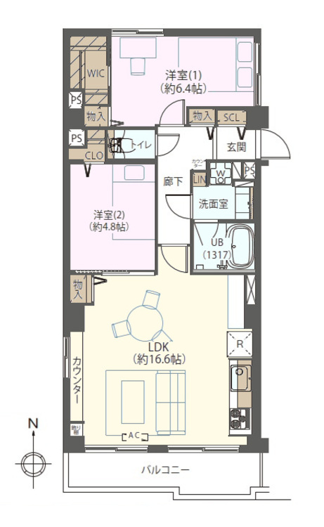その他 2LDK、専有面積63.72m2、バルコニー面積6.44m2