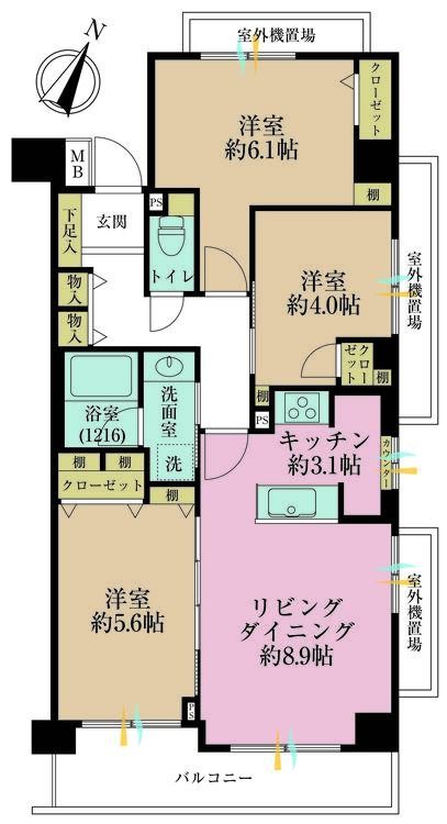 その他 3LDK、専有面積64m2、バルコニー面積7.21m2