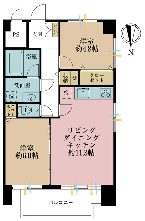 その他 2LDK、専有面積53.8m2、バルコニー面積5.53m2