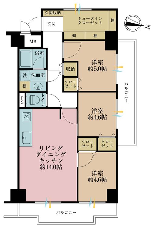 その他 3LDK、専有面積73.28m2、バルコニー面積14.52m2