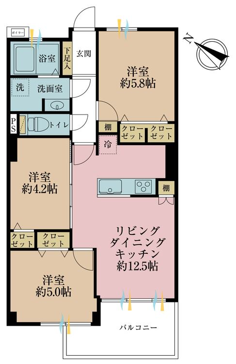 その他 3LDK、専有面積58.32m2、バルコニー面積4.5m2