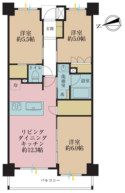 その他 3LDK、専有面積62.46m2、バルコニー面積7.07m2