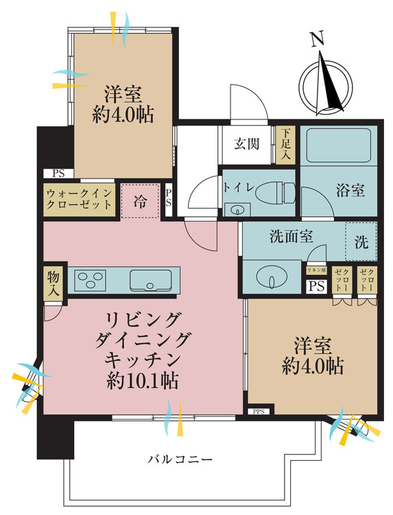 その他 2LDK、専有面積43.89m2、バルコニー面積7.6m2