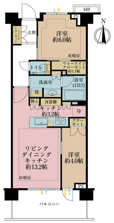 その他 2LDK、専有面積55.03m2、バルコニー面積9.2m2