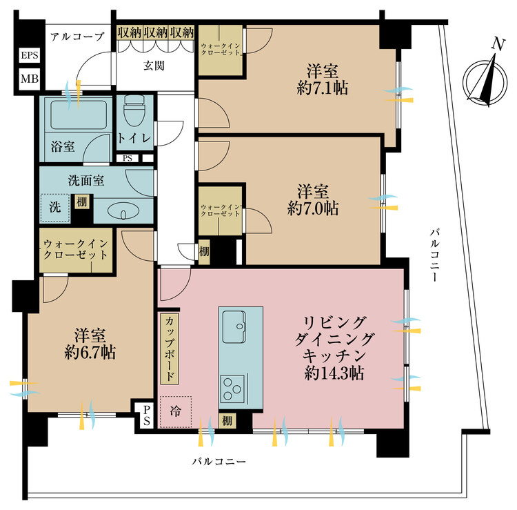 その他 3LDK、専有面積82.06m2、バルコニー面積32.65m2
