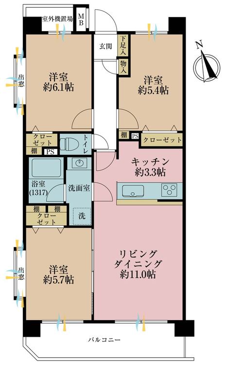 その他 3LDK、専有面積67.6m2、バルコニー面積8.31m2