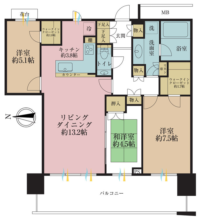 その他 3LDK、専有面積80.38m2、バルコニー面積17.6m2
