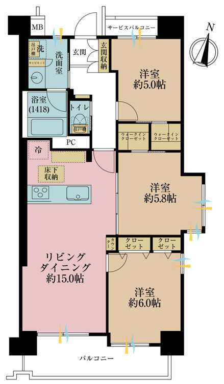 その他 3LDK、専有面積74.07m2、バルコニー面積9.87m2