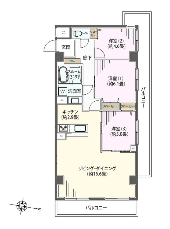その他 3LDK、専有面積76.8m2、バルコニー面積20.12m2