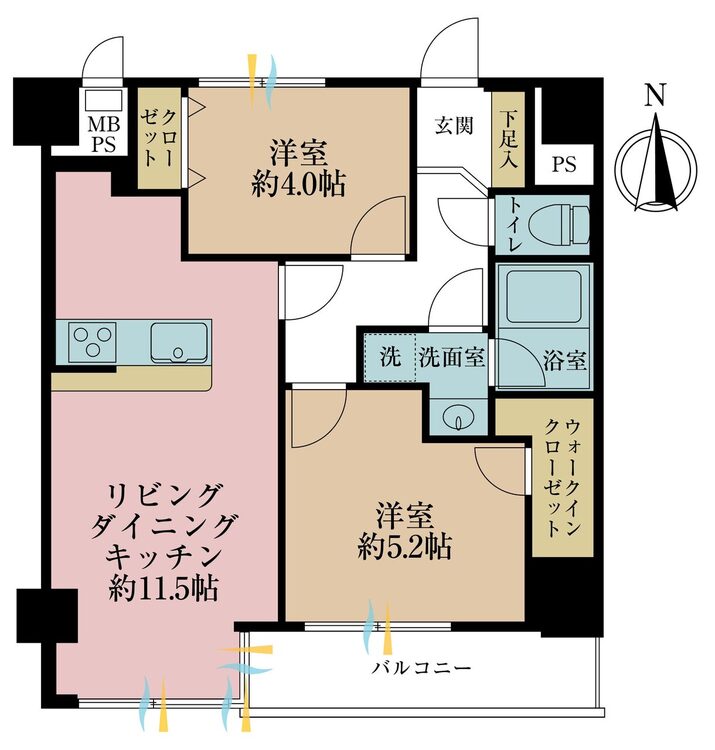 その他 2LDK、専有面積51.04m2、バルコニー面積4.72m2