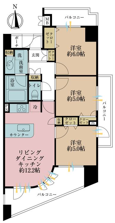 その他 3LDK、専有面積62m2、バルコニー面積19.92m2
