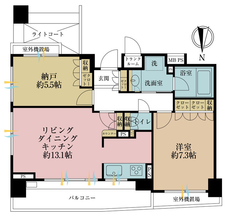 その他 1LDK+S（納戸）、専有面積60.16m2、バルコニー面積10.18m2
