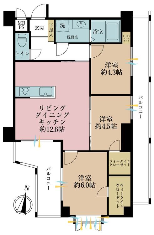 その他 3LDK、専有面積63.55m2、バルコニー面積18.39m2