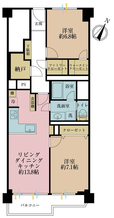 その他 2LDK、専有面積71.11m2、バルコニー面積7.17m2