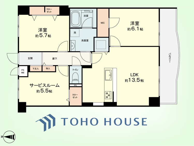 間取り 2SLDK　専有面積70.60平米、バルコニー面積8.67平米