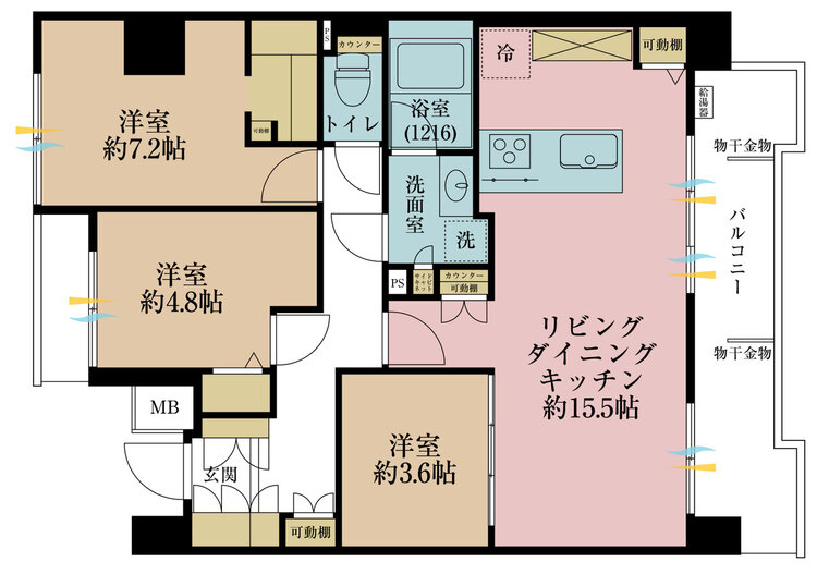 間取り ３ＬＤＫ、専有面積６９．５１平米、バルコニー面積確認中