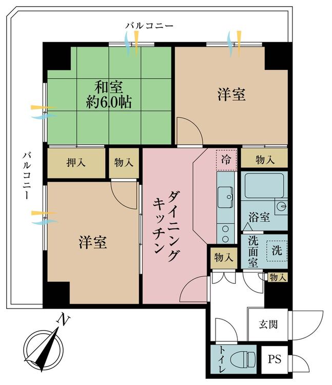 その他 3DK、専有面積55.66m2、バルコニー面積15.28m2