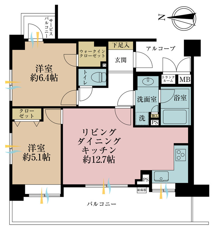 その他 2LDK、専有面積56.1m2、バルコニー面積15.66m2