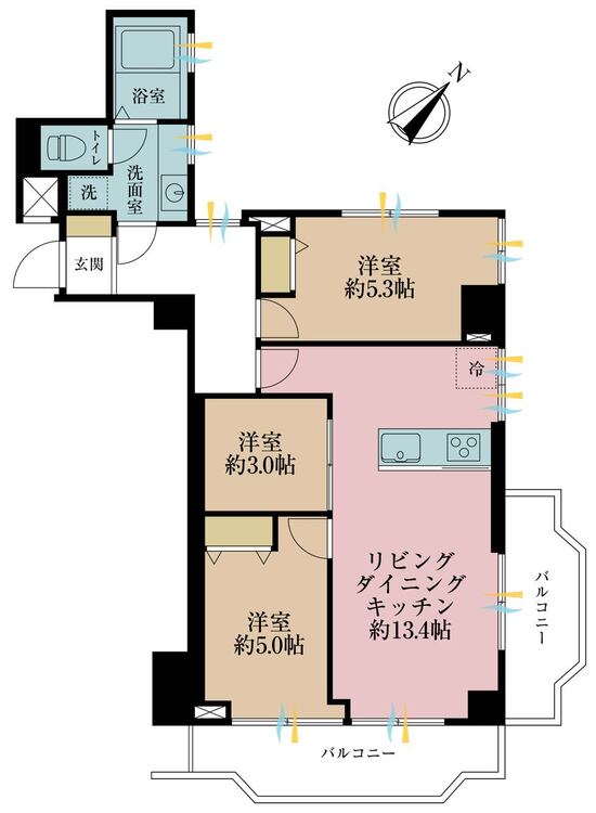 その他 3LDK、専有面積60.01m2、バルコニー面積11.72m2
