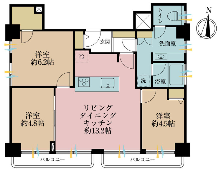 その他 3LDK、専有面積63.64m2、バルコニー面積4.44m2