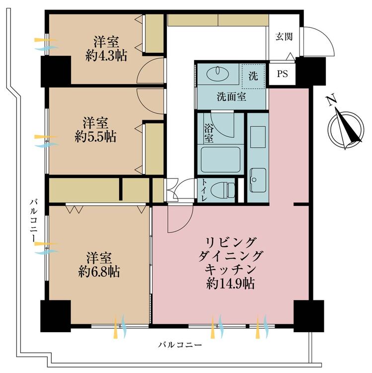 その他 3LDK、専有面積79.43m2、バルコニー面積22.27m2