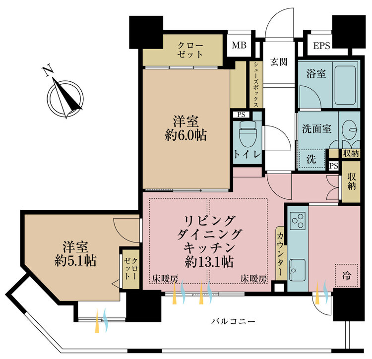 その他 2LDK、専有面積58.12m2、バルコニー面積14.75m2