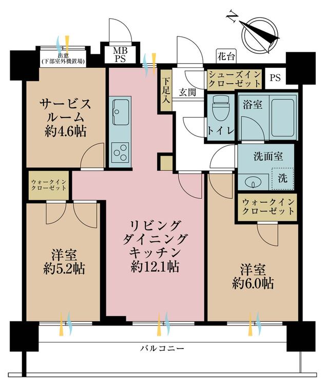 その他 2LDK+S（納戸）、専有面積62.34m2、バルコニー面積12.22m2