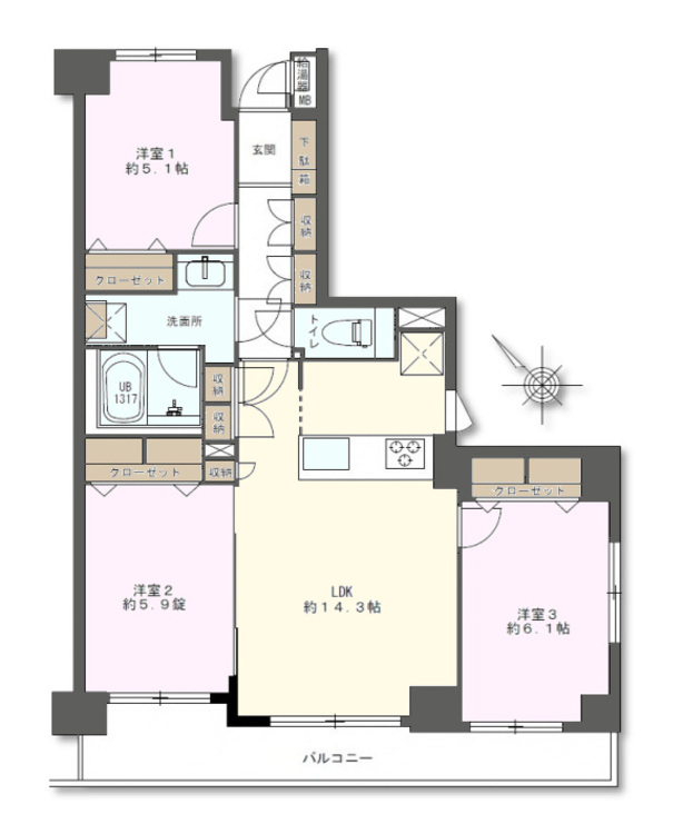 その他 3LDK、専有面積70.36m2、バルコニー面積10.2m2