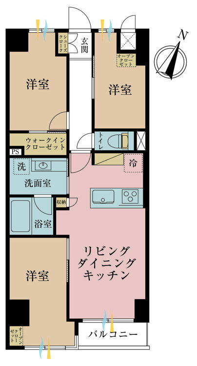 その他 3LDK、専有面積63.18m2、バルコニー面積2.7m2