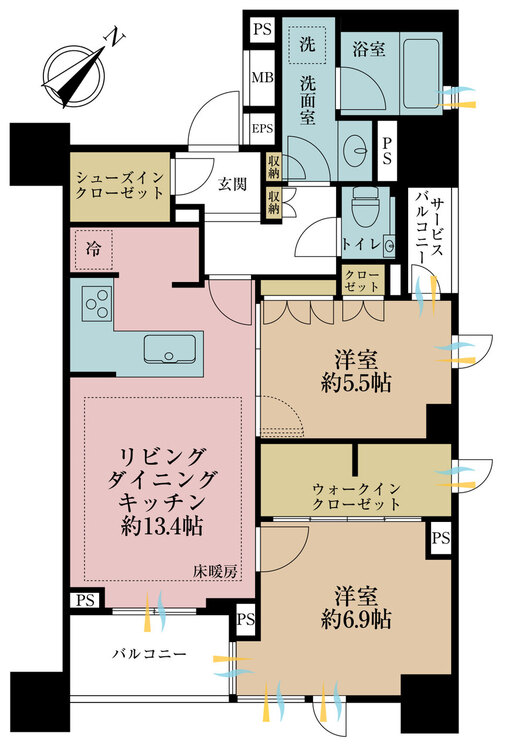 その他 2LDK、専有面積66.09m2、バルコニー面積4.5m2