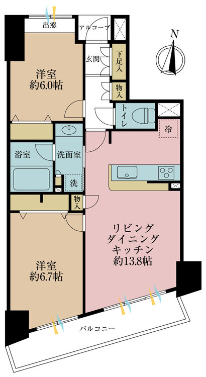 その他 2LDK、専有面積58.43m2、バルコニー面積7.69m2