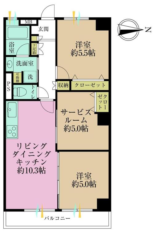 その他 2LDK+S、専有面積58.32?、バルコニー面積7.56?